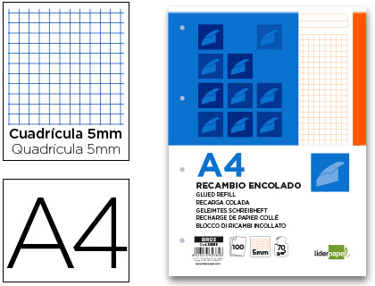 Bloc recambio Liderpapel A4 100 hojas 70 g/m² c/5mm. naranja